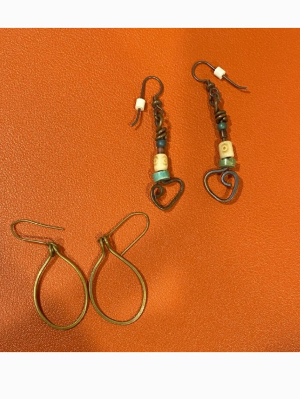 3/$10 Handmade antiqued Gold drop oval and Copper Heart Drop Earrings